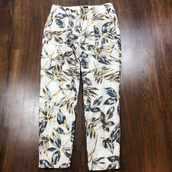 J. Crew Linen Garden Print Gold Foil Leaf Pants - Picture 8 of 8